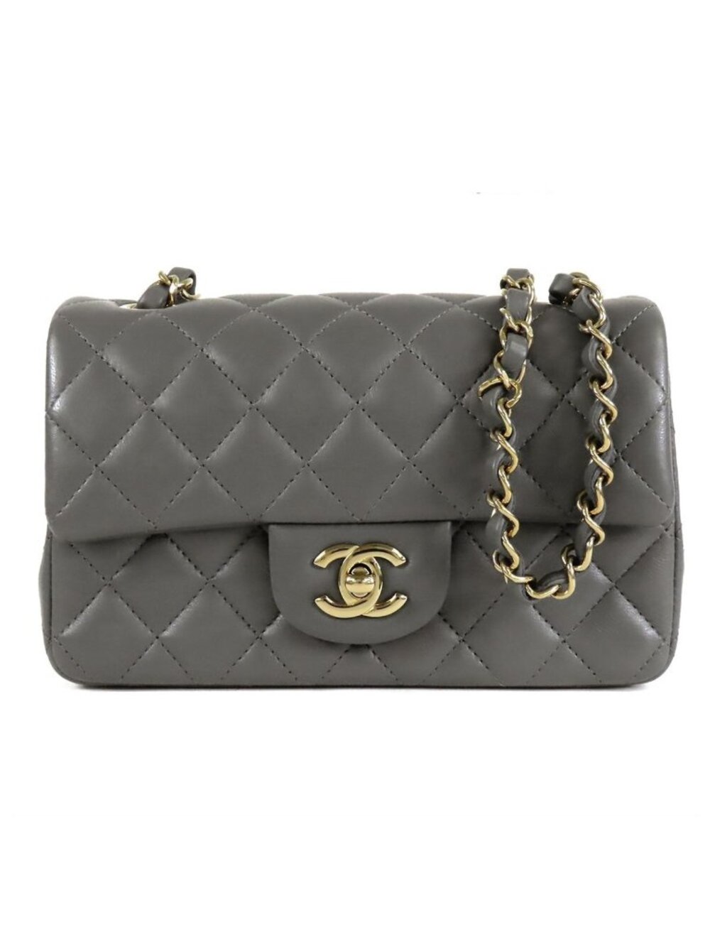 Chanel Single Flap Chain Gray Gold Lambskin Shoulder Bag